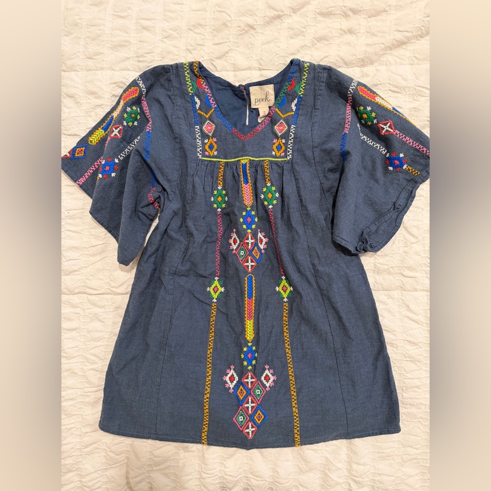 Peek Blue Tunic with Colorful Embroidery